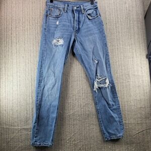 Levis Jeans Womens‎ 25x28 Blue Light Wash Distressed Ripped Knees Denim Pants